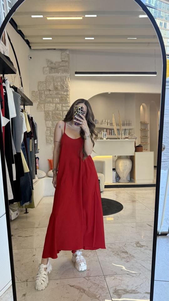 Kırmızı salaş elbise